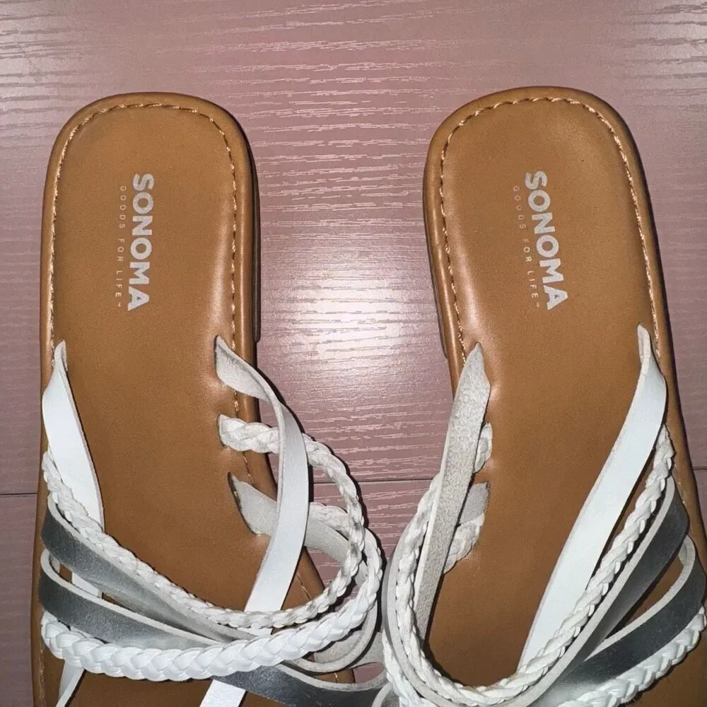 Sonoma Goods for Life White & Tan Flip Flop Sandal Thongs Size medium
